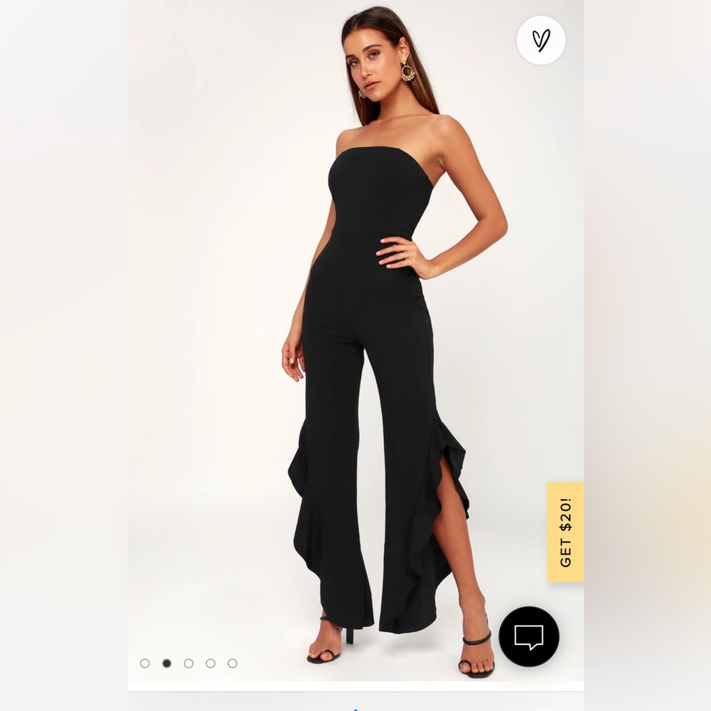Lulu’s After Midnight Black Strapless Ruffle Leg Jumpsuit